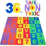 NON-TOXIC 36 Piece ABC Foam Mat - Alphabet & Number Puzzle Play & Flooring Mat for Children, Toddlers or Baby