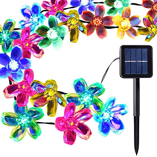 [50 Led] Solar Outdoor Blossom Lights  Outside Flower String Lights Decorations, 8 Mode (Steady, Flash), Waterproof, Fairy Lamp for Patio, Garden, Yard, Porch, Fence, Christmas Tree (Multi Color)