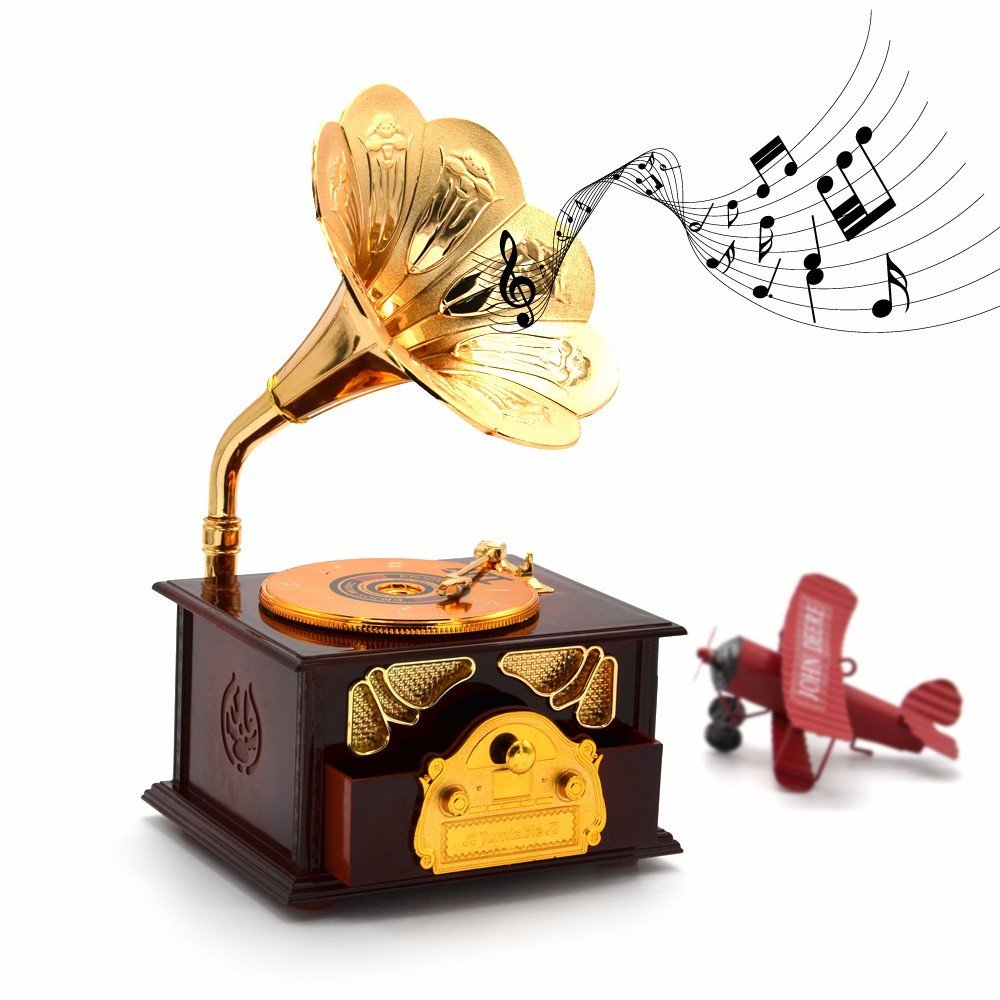 Fding Classical Trumpet Horn Turntable Gramophone Art Disc Music Box