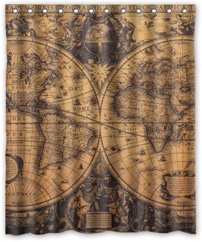 CozyBath World Map Waterproof Polyester Fabric 60"(w) x 72"(h) Shower Curtain and Hooks