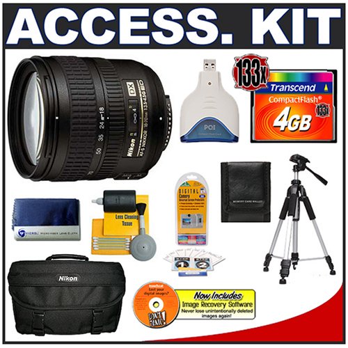Accessory Kit for Nikon D200 D300 SLR Camera with Nikon AF-S 18-70mm DX f/3.5-4.5 G ED-IF Lens + Transcend 4GB 133X CompactFlash (CF) Card + Deluxe SLR System Camera Case (Lens Refurbished by Nikon U.S.A.)