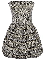 Strapless Pleated Zig Zag Skater Dress 