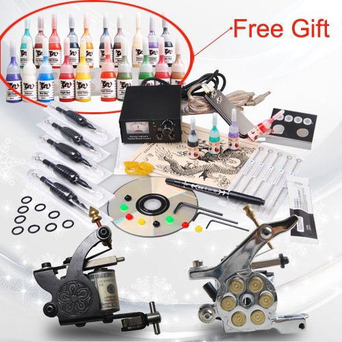 Complete Tattoo Kit 2 Tattoo Machine 24 Color ink Power Supply