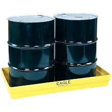 Eagle 1631 Yellow Polyethylene Two Drum Budget Basin, 5000 lbs Load Capacity, 51.5" Length, 26.25" Width, 6.5" Height