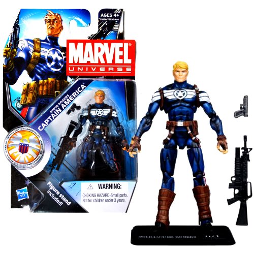 Buy Hasbro Year 2011 Marvel Universe Series 3 SHIELD Single Pack 4 Inch Tall Action Figure #21 - Commander Steve Rogers CAPTAIN AMERICA with Assault Rifle, Pistol and Display Stand