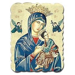 Wood Plaque - Our Lady of Perpetual Help - Mounted on Wood with Scrolled Edges - 11.75"x16" - MADE IN ITALY