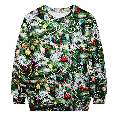 Voglee- Christmas Cute Print Pullover Sweater Jumper Outwear (Christmas Tree-1)