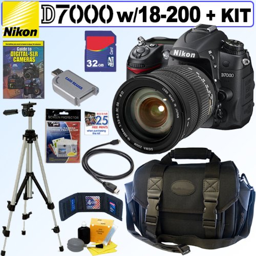 Nikon D7000 16.2MP DX-Format CMOS Digital SLR Camera with Sigma AF 18-200mm f/3.5-6.3 DC OS (Optical Stabilizer) Zoom Lens + 32GB Deluxe Accessory Kit