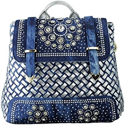 Qianyiyuan Womens Ladies Girls Diamond Denim Backpack, Shoulder Bag -Silver