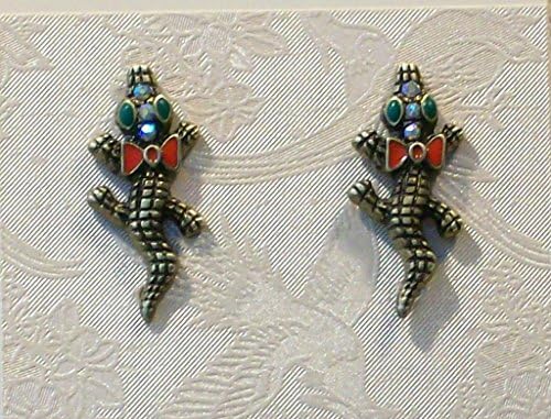 VINTAGE-LOOK RED BOW ALLIGATOR EARRINGS CROC CROCODILE Earrings in Gift Box