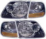 1996-2003 (1997 1998 1999 2000 2001 2002 96 97 98 99 00 01 02 03) Ford F150 Headlight Assembly (Projector, Black Bezel, with Park Lamp) (From Jul, 1996) - One Pair (Both Driver and Passenger Sides) - DOT Certified Headlight
