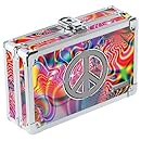 Vaultz Locking Pencil Box, 8.25 x 5.5 x 2.5 Inches, Groovy with Peace Sign (VZ00273)