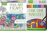 Crayola Aged Up Folk Art Escapes Coloring Book, Includes a Pack of Crayola Aged Up 12ct Fineline Markers