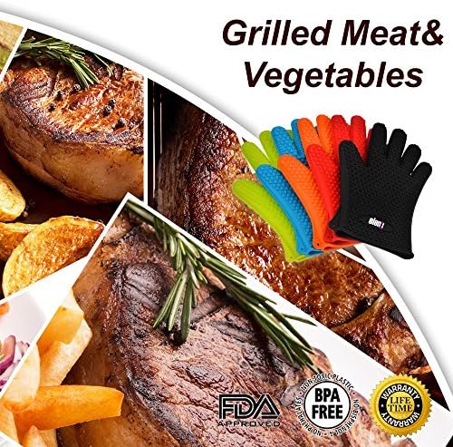 Silicone Cooking Gloves Heat Resistant Mitts, with EXTRA Thick Five Fingers Design for XXL Protection as Creative Baking, Grilling & Gardening Gloves, from Elenji. Take Care of your Safety Now!(Black)