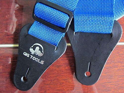 Guitar Strap with Leather Ends - Guitar Straps for Acoustic, Electric &amp; Bass - Superior Quality - Used by Pros - Suitable for girls, boys, children, beginners - Nylon Blue