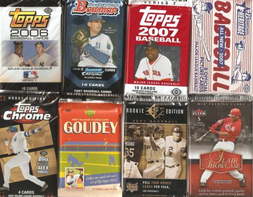 2007 Baseball Cards Gift Lot - 10 Different Unopened Packs of 2007 Cards - Look for MLB rookie cards, superstars, and special inserts plus possible Jersey and Autograph Cards From Topps , Fleer, Donruss & Upper Deck - (Low to Mid Piriced Packs)