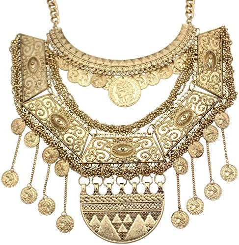 Rare Tribal Gold Coins Banjara Kuchi Belly Dance Gypsy Beads Chain Choker Bib Necklace