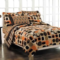 Geometric Orange and Brown All Cotton Comforter Set