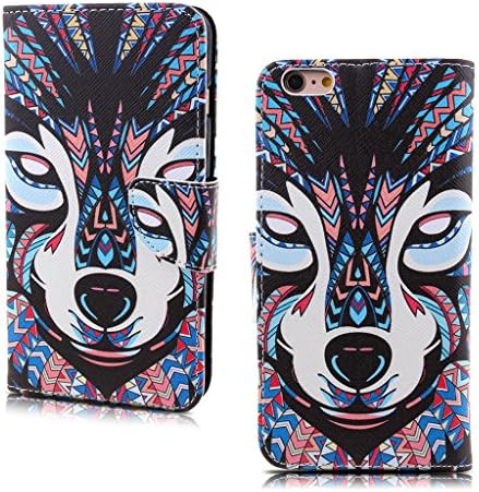Art Wolf Head Design Wallet Leather Flip Folio Magnetic Skin Tpu Case Cover Card Slots for Apple iPhone 6 Plus 5.5''