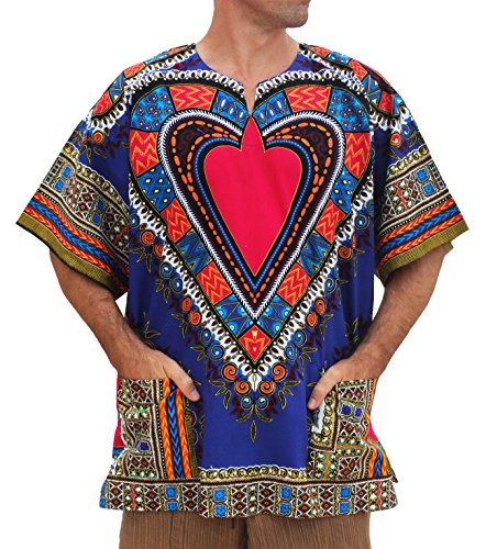 RaanPahMuang Brand Unisex Bright African Heart Dashiki Cotton Shirt