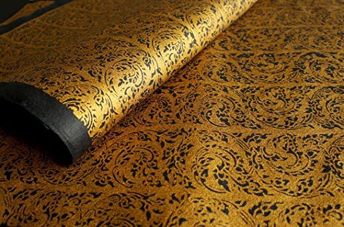 Exotic Elegance 2 Sheet Gift Wrap Mulberry Paper Golden Thai "Kankhot" Painting on Black 31.5"x21.5"