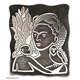 Brooch pendant, 'Self-Portrait with Monkey' 1.9" W 2.2" L