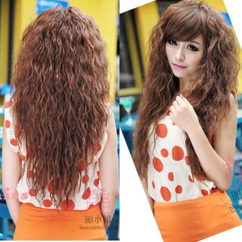 Cosplay Party 3 Colors Wild up Curly Wavy Hair Full Long Wigs Sexy Women/lady (Dark Brown)