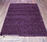 Thick Luxury Plain Purple Plum Modern Shaggy Floor Rug - AVAILABLE IN 3 SIZES, 80x 150cm (2ft 9 x 5ft)