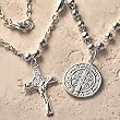 Saint Benedict Dual Purpose Necklace and Rosary Combination - Lobster Clasp - 11" Length - Made in Italy