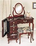 Heirloom Cherry Finish Jewelry Armoire and Vanity Table Set Powell 402 WHT