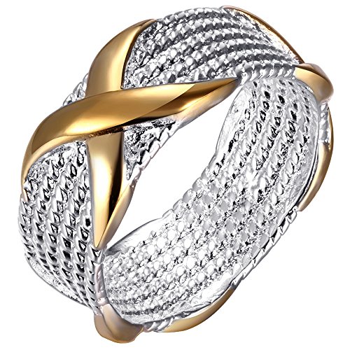 BOHG Jewelry Womens 925 Sterling Silver Plated Wide Fashion X Criss Cross Eternity Ring Wedding Band Gold Size 6