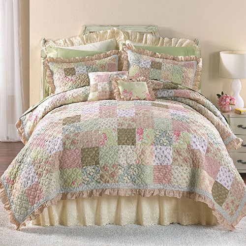 Brylane Home Amelia 5-Pc Quilt Set (SAGE TAUPE BLUE,FL/QUE)