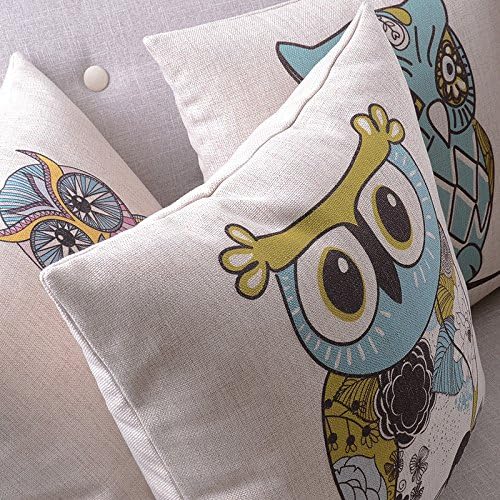 Keep Up Life Cotton Linen Designer Decorative Throw Pillow Case Cushion Cover Naugty Owl on the Branch Square 18"