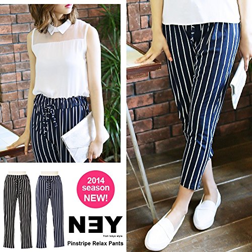ゆるStyleピンストライプ柄クロップド丈リラックスパンツ美脚・体型カバー NEY