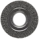 Weiler Trulock Medium Face Wire Wheel Brush, Round Hole, Steel, Crimped Wire, 6" Diameter, 0.0118" Wire Diameter, 2" Arbor, 1-1/8" Bristle Length, 1" Brush Face Width, 6000 rpm