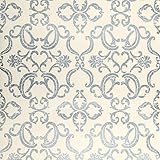 (ハンメロ)Hanmero壁紙 ダマスク柄 はがせる 不織紙 のりなし リビング部屋diyリフォーム用 53cmx10m 箔押し＆パール ホワイト＆銀箔 QZ0481