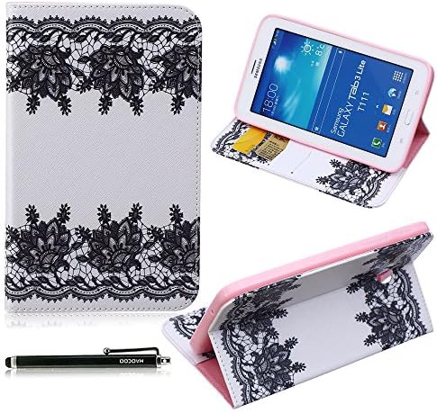 Samsung Galaxy Tab 3 Lite Case, HAOCOO Stylish Art Printed Slim PU Leather Stand Protective Case with Card Slots for Samsung Galaxy Tab 3 Lite 7.0 SM-T110 / T111(Lace Flower)