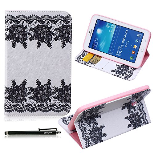 Samsung Galaxy Tab 3 Lite Case, HAOCOO Stylish Art Printed Slim PU Leather Stand Protective Case with Card Slots for Samsung Galaxy Tab 3 Lite 7.0 SM-T110 / T111(Lace Flower)