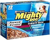 Mighty Dog Premium Entrees Variety Pack (Beef, Chicken, Turkey), 5.3-Ounce Pouches (Pack of 24)