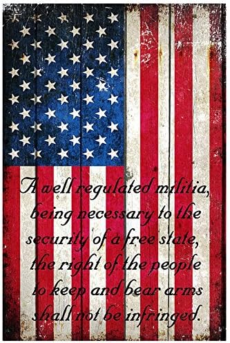 Vintage American Flag and 2nd Amendment On Old Wood Planks Print - Vertical 30 X 45 - Unframed