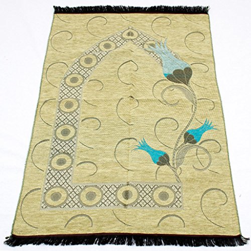MinaModest TULIP DESIGN Prayer Rug, Islamic Prayer Sajadah Seccade BEIGE BLUE
