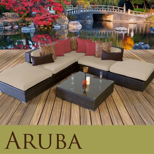 ARUBA OUTDOOR WICKER PATIO 6 PIECE SET SAND