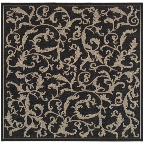 Safavieh CY2653-3908-8SQ Courtyard Collection 7-Feet 10-Inch Square Indoor/ Outdoor Square Area Rug, Black and Sand