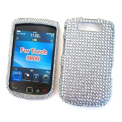 BlackBerry Torch 9800 & 9810 (AT&T) Snap-on Protector Hard Case Rhinestone Cover "Bling Bling Silver" Design