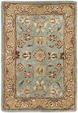 2' x 3' Rectangular Safavieh HG958A-2 Blue/Gold Color Hand Tufted Indian Heritage Collection Rug