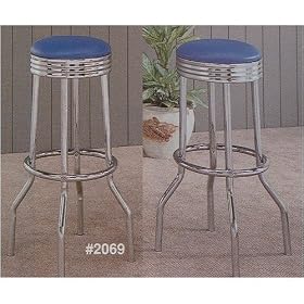 Click here to buy Set of 2 50's Retro Nostalgic Style Blue Bar Stools - 29H by AtHomeMart.