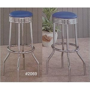 Set of 2 50's Retro Nostalgic Style Blue Bar Stools - 29H by AtHomeMart