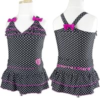 ガールズキッズ水着[PureJolly]キッズ（女の子）セパレート水着２点セットドット柄後姿もめちゃ可愛い(ブラック-（黒）◇100)
