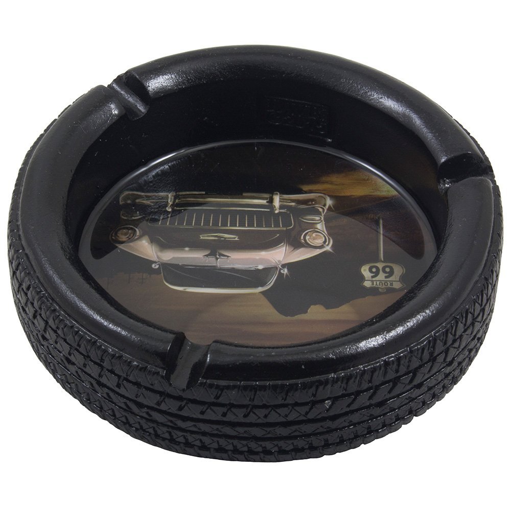 Car Tire Ashtray with Elvis Presley's Pink Cadillac on Route 66 for