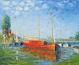 Art Reproduction Oil Painting - Monet Paintings: Red Boats at Argenteuil - Standard 20x24 - Hand Painted Canvas Art